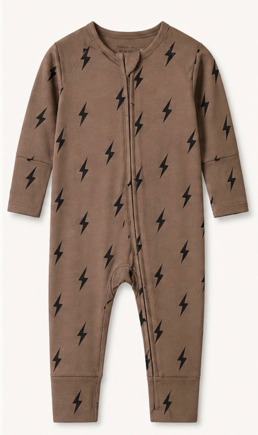 BROWN + BLACK LIGHTNING BOLT ZIP PAJAMAS