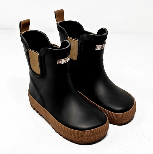 Midi Rain Boots in Black/ Taupe