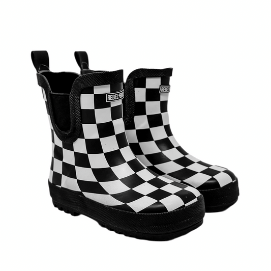 Midi Rain Boots in Black/ White Checkered